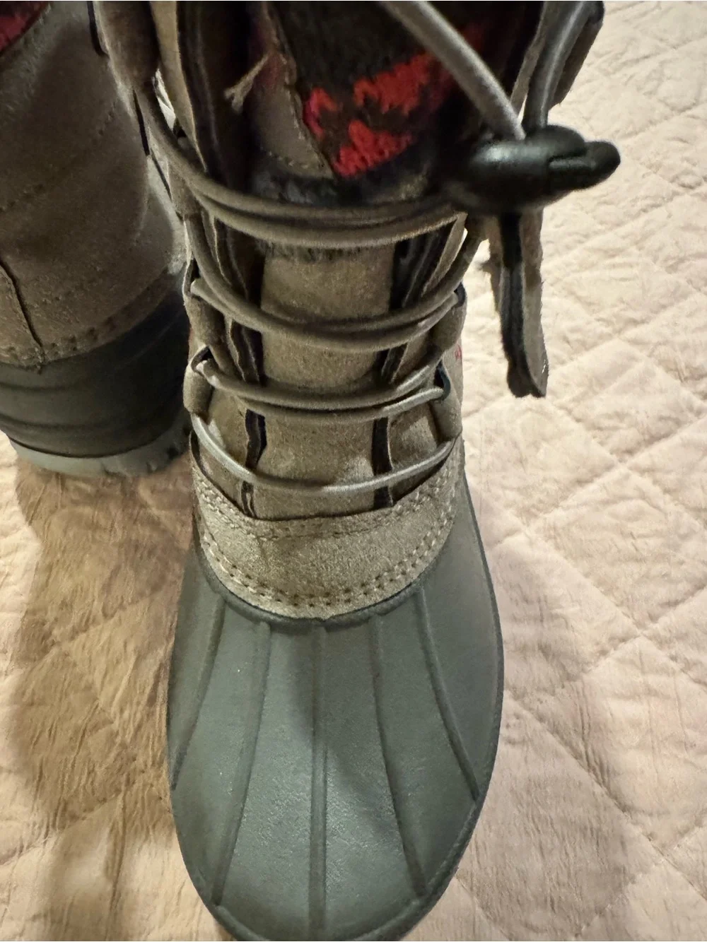 Kids Waterproof Snow Boots - Gray with Pink Accents
